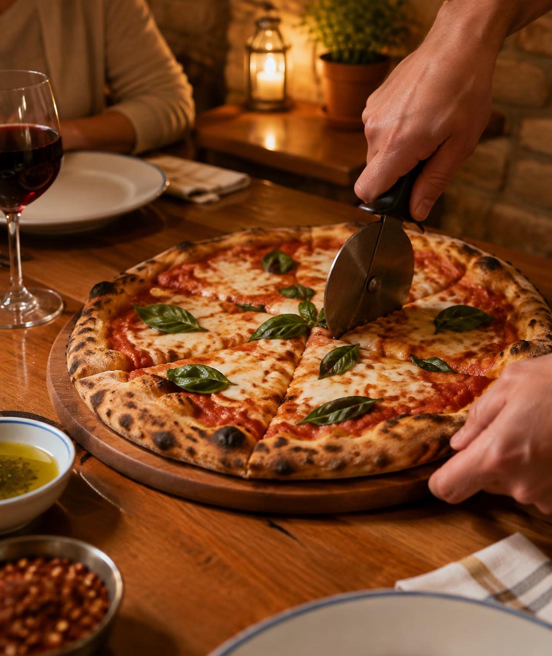 Krojenie świeżo upieczonej pizzy (zdjęcie poglądowe)